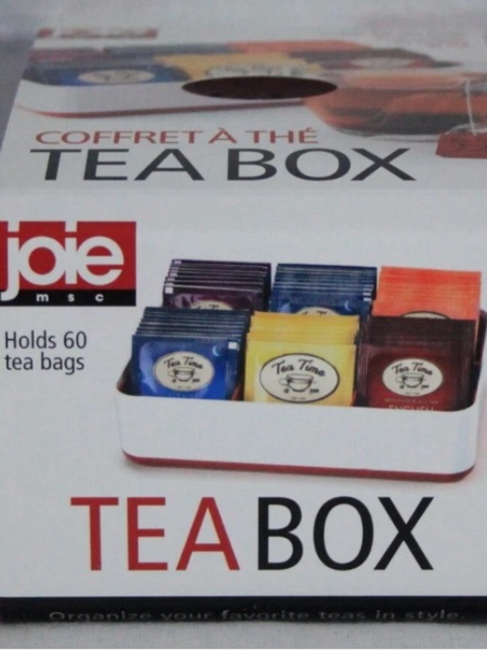 Joie Tea Box Organizer in White with Red Accents Joie tea box holds 60 tea bags. - Picture 5 of 5